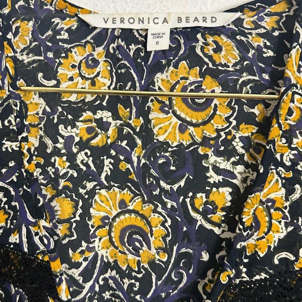VERONICA BEARD Tarry Printed Lace-inset Blouse In White Multi Size 8 MSRP $495 - Picture 5 of 6